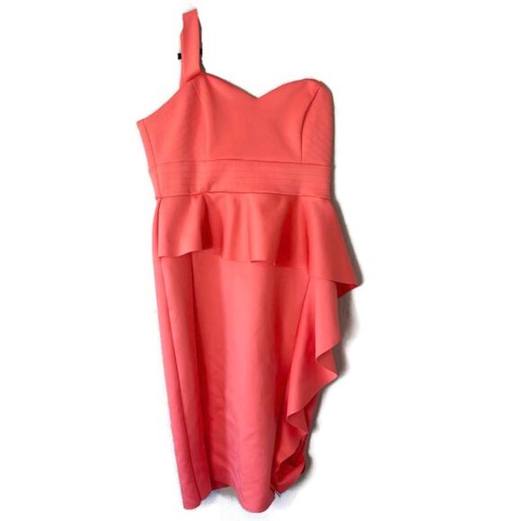 ASOS Peach One Shoulder Ruffled Scuba Midi Dress Size 14 - Picture 1 of 7